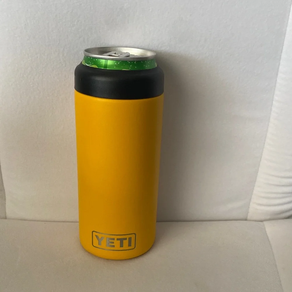 Yeti Yellow Slim Can Cooler with Black Top - Picture 1 of 4